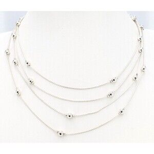 Signed Liz Claiborne 4 Layer Silver Tone Orb Necklace Lobster Clasp Adjustable